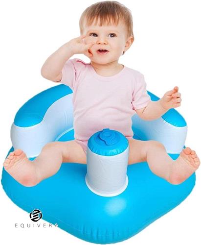 Equivera Opblaasbare baby stoel met ondersteuning voor zitten - zomer peuter stoel - baby douche - vloer zetel - blauw Opblaasbare zetel