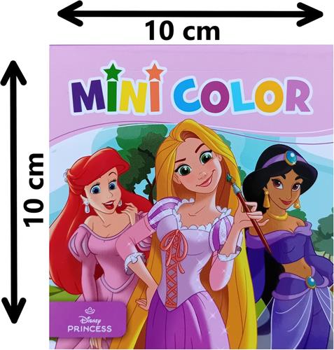 Disney Princess - mini kleurboek - 10 bij 10 cm - 24 kleurplaten - afscheurbaar kleurblok - prinsessen - Ariël - Rapunzel - Jasmine - Viana - Sneeuwwitje - Aurora - Belle en nog veel meer