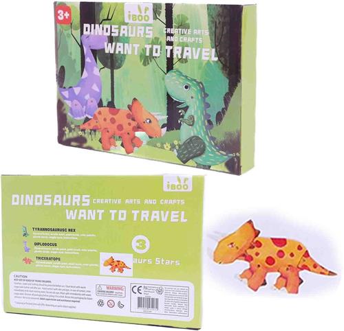 PIA Soft Toys - 3D Dinosaur DIY kit bruin - Triceratops - 23 x 16 x 3 cm