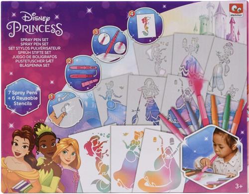 Disney Princess Spray Pen Set - Knutsel Pakket - Disney Prinsessen - Tekenen, Schilderen & Knutselen voor Jongens & Meisjes - Knutselspullen / Knutselpakket - Spray Pen Set / Blaaspennen Set - Prinses Kleuren & Tekenen - Disney Princess Blaas Pennen
