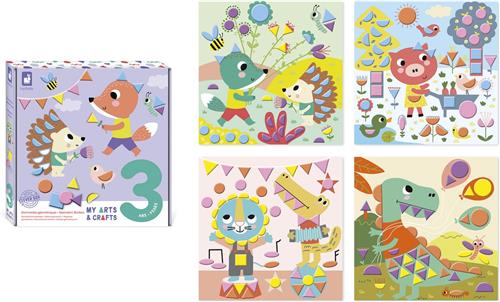 Janod My Arts & Crafts - Geometrische Stickers - Knutselset - 4 Afbeeldingen Om Te Versieren Met Geometrische Foamstickers - Geschikt Vanaf 3 Jaar
