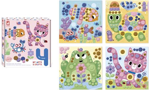 Janod - Janod My Arts & Crafts - Ronde Stickers Plakken - Knutselset - Versier 4 Superleuke Dierenplaatjes Met Ronde Foamstickers! - Geschikt Vanaf 4 Jaar