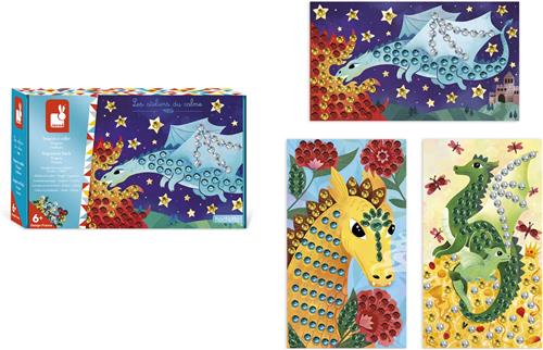 Janod Les Ateliers Du Calme - Draken Pailletten Knutselset - Versier 3 Afbeeldingen Met Glanzende Pailletten - Geschikt Vanaf 6 Jaar