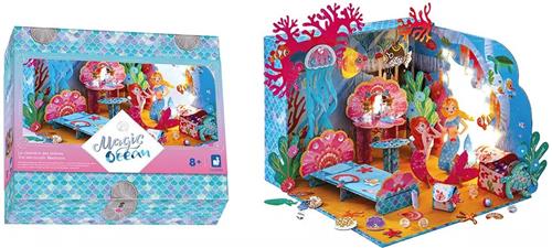 Janod Magic Ocean - De Zeemeermin Kamer - Een 3D Mini-Wereld Van Zeemeerminnen Om Zelf In Elkaar Te Zetten - Licht Op In Het Donker Dankzij De Meegeleverde Lichtslinger! - Geschikt Vanaf 8 Jaar