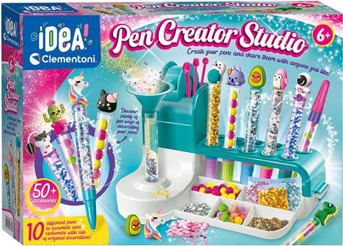 Clementoni iDea - Pennen Creatiestudio - Knutselpakket vol Accessoires - Kawaii Glitterpennen - Het Creatieve Cadeautje - Vanaf 6 jaar