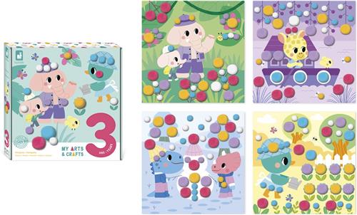 Janod My Arts & Crafts - Pompoms - Knutselset - De Set Bestaat Uit 4 Afbeeldingen Die Kunnen Worden Versierd Met De 150 Meegeleverde Pompons In 2 Maten En 5 Verschillende Kleuren - Geschikt Vanaf 3 Jaar