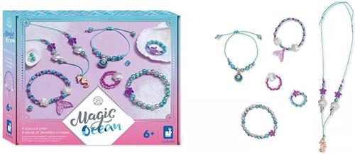 Janod Magic Ocean - 6 Juwelen Om Te Maken - Maak 6 Sieraden Met Zeemeermin-Thema - Set Met Mooie Parelmoer Of Iriserende Kralen En Bedels - Geschikt Vanaf 6 Jaar