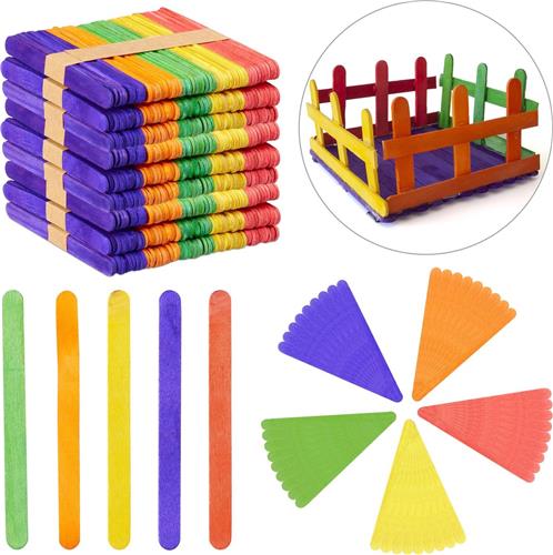 Relaxdays gekleurde knutselhoutjes - 500 stuks - houten stokjes - 11,5 x 1 cm - knutselen