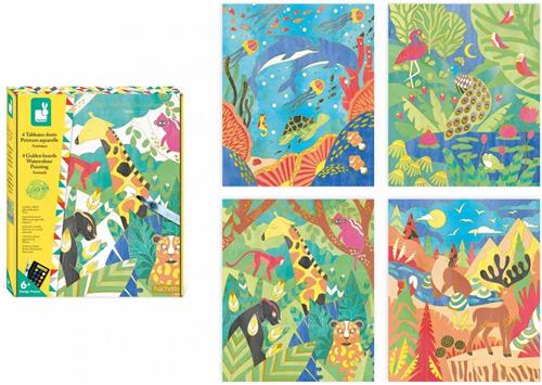 Janod Les Ateliers Du Calme - Gouden Plaatje Dieren Verven - Knutselset - Verf 4 Afbeeldingen Van Water-, Exotische, Berg- En Jungledieren - Geschikt Vanaf 6 Jaar