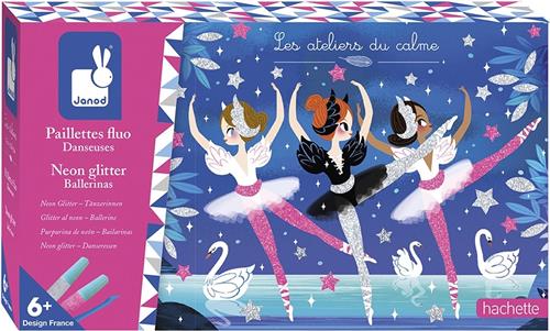 Janod Les Ateliers Du Calme - Neon Glitter Ballerina's - Knutselset - 3 Afbeeldingen Om Te Versieren Met Roze En Zilveren Fluorescerende Glitters - Geschikt Vanaf 6 Jaar
