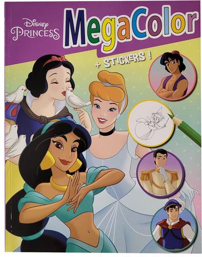 Disney Princess - Megacolor - kleurboek met +/- 125 kleurplaten en 1 stickervel met +/- 25 stickers - prinsessen - Paars