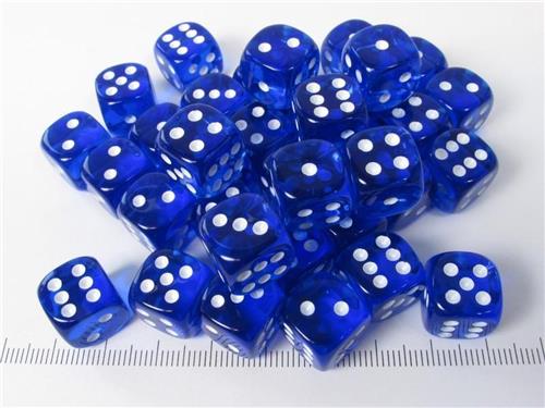 Chessex 36 x D6 Set Translucent 12mm - Blue/White