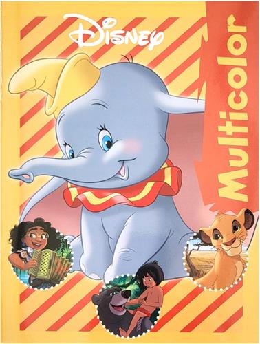 Disney Multicolor kleurboek Dombo - 32 pagina's - 17 kluerplaten - 17 voorbeelden - leeuwenkoning - junglebook - geel - oranje - kleuren - knutselen