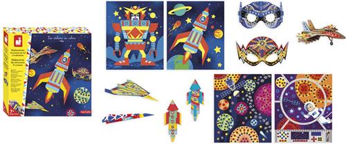 Janod Les Ateliers Du Calme - Avonturen In De Lucht - Knutselset - Bevat 6 Verschillende Knutselactiviteiten: Origami, Modelbouw, Stickers En Het Plakken Van Pailletten, Mozaïeken Of Zand - Geschikt Vanaf 7 Jaar