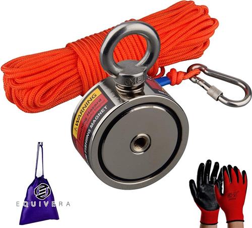 Equivera Sterke vismagneten Gecombineerd 240KG trekkracht Dubbele Side Retrieval Magneet N52 Neodymium Magneten met 20m Touw - Krachtige Magneten voor Vissen en Berging