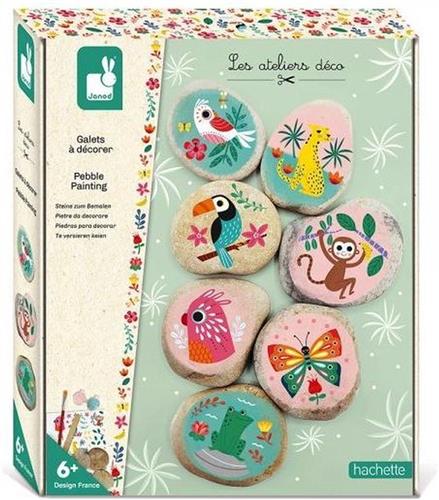Janod Les Ateliers Deco - Stenen Versieren - 7 Echte Kiezels Om Te Versieren Met Verf En Stickers - Geschikt Vanaf 6 Jaar