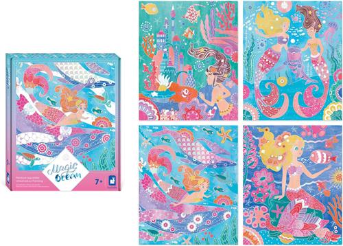Janod Magic Ocean - Aquarel Schilderen - 4 Zeemeermin Schilderijen Om Te Schilderen Met Waterverf - Geschikt Vanaf 7 Jaar
