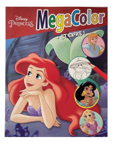 Disney Princess - Megacolor - kleurboek met +/- 125 kleurplaten en 1 stickervel met +/- 25 stickers - prinsessen