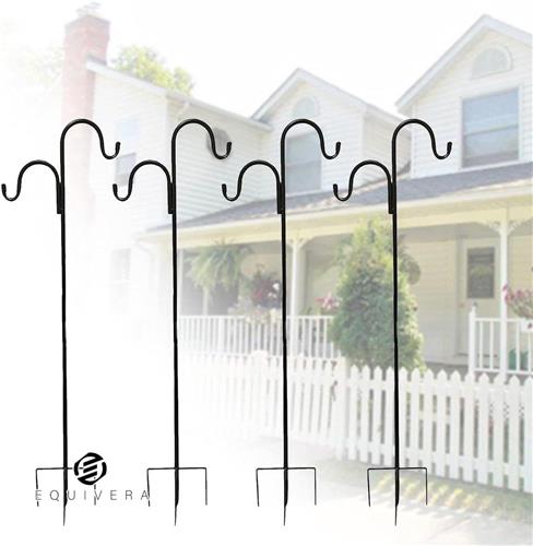 Equivera Herdershaak 124 cm met dubbele haken en 5 tanden voor voederhuisjes, solarverlichting, kleerhangers, plantenmanden en decoratieartikelen