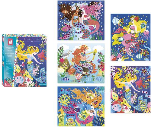 Janod Les Ateliers Du Calme - Zeemeerminnen Pailletten Knutselset - Versier 5 Afbeeldingen Met Glanzende Pailletten - Geschikt Vanaf 6 Jaar