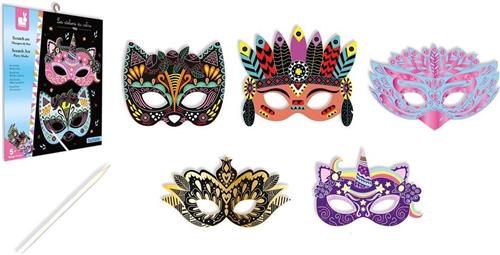 Janod Les Ateliers Du Calme - Scratch Art - Scratch Feestmaskers - Knutselset Om Prachtige Kleurrijke Maskers Te Maken - Geschikt Vanaf 5 Jaar