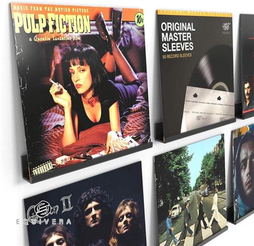 Equivera Vinylplaten Wandhouder 6 Stuks voor Platen en Foto's 305 x 43 x 45 cm - Zwevende Planken met Wandschroeven - Zwart