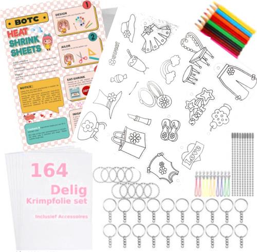 BOTC Krimpfolie set - 164-Delig Krimpie Dinkie Pakket - Knutselen Krimpie Dimpie - Sieraden en sleutelhangers maken