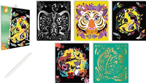 Janod Les Ateliers Du Calme - Scratch Art Dieren Van De Wereld - Knutselset Om Prachtige Tekeningen Te Maken - Geschikt Vanaf 5 Jaar