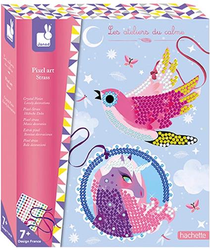 Janod Les Ateliers Du Calme - Creatief Pakket - Pixel Lovely Decoraties - Diamond Painting Kleine Decoraties - 5 Decoratieve Stickers Om Af Te Werken Met 1500 Minikristallen - Geschikt Vanaf 7 Jaar