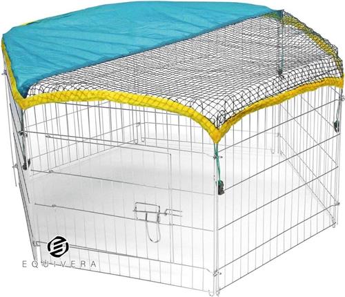Equivera Pet Buitenverblijf verzinkt 6 roosters 565 x 565 cm met deur en net - Grote Ruimte Omheining Net