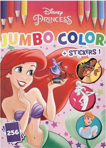 Disney Princess - Jumbo kleurboek - 256 kleurplaten - 4 stickervellen - prinsessen - knutselen