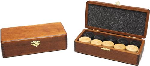 Damstenen blank/zwart in bruin houten klap-kist HOT Games
