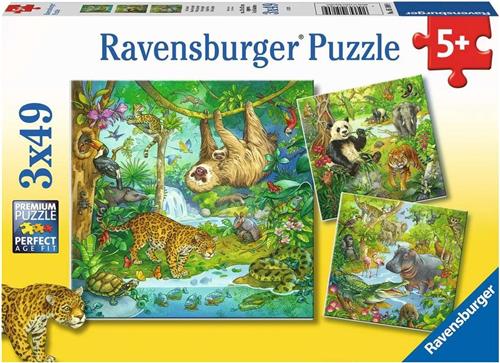 Ravensburger puzzel In het oerwoud - Drie puzzels - 49 stukjes - kinderpuzzel