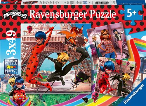 Ravensburger puzzel Miraculous Heroes Lady Bug and Cat Noir - 3x49 stukjes - kinderpuzzel