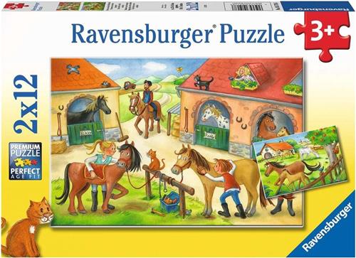 Ravensburger puzzel Vakantie op de manege - Twee puzzels - 12 stukjes - kinderpuzzel