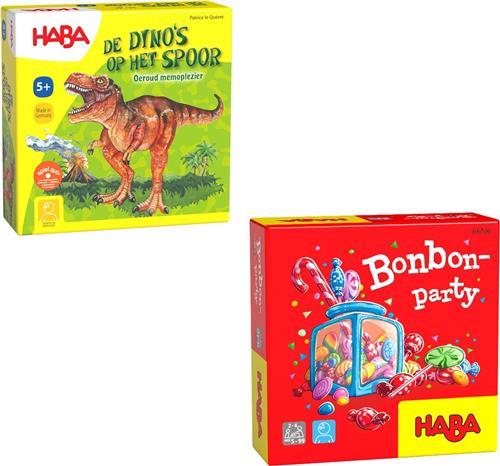 Haba Set van 2 spellen vanaf 5 jaar: Bonbon Party - Dino's op het spoor