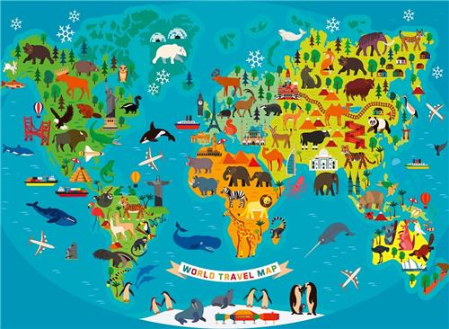 Ravensburger puzzel Dieren wereldkaart - Legpuzzel - 150 stukjes
