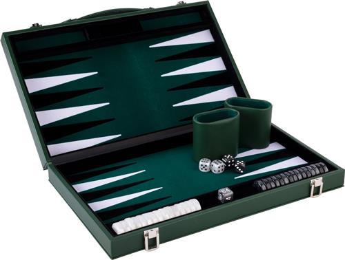 Backgammon 15", groen/ zwart/ wit ingelegd vilt