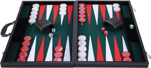 Backgammon 21", groen/rood/wit ingelegd vilt