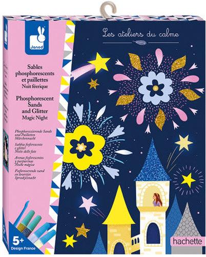 Janod Les Ateliers Du Calme - Glow In The Dark Zand En Glitter Magische Nacht - 5 Schilderijen Om Te Versieren - Geschikt Vanaf 5 Jaar