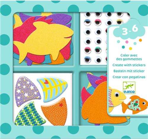 Djeco - Knutselset Creeëren met stickers - Vissen - 3-6j
