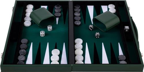 Longfield Games Backgammon 18 inch - groen/ zwart/ wit - ingelegd vilt