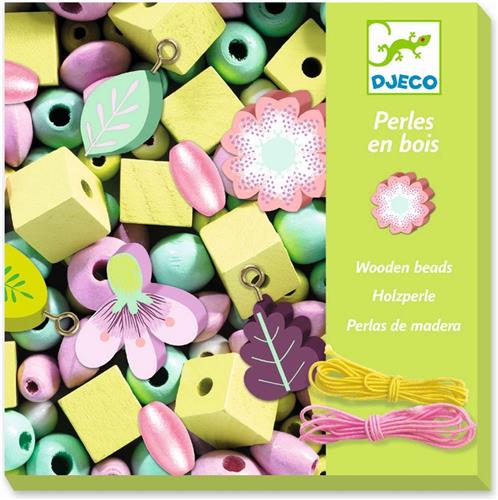 Djeco - Houten Parels Bloemen en Blaadjes - 4+