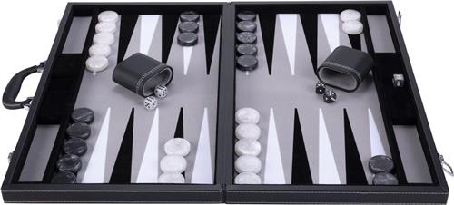 Longfield Games Backgammon 21 inch - grijs/zwart/wit - ingelegd vilt