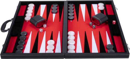 Longfield Games Backgammon 21 inch - rood/zwart/wit - ingelegd vilt