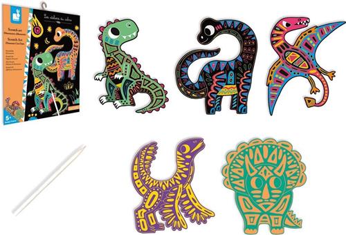 Janod Les Ateliers Du Calme - Scratch Art Dinosaurus - Kras De Voorgetekende Silhouetten Om De Dieren Met Kleuren Tot Leven Te Zien Komen! - Geschikt Vanaf 5 Jaar