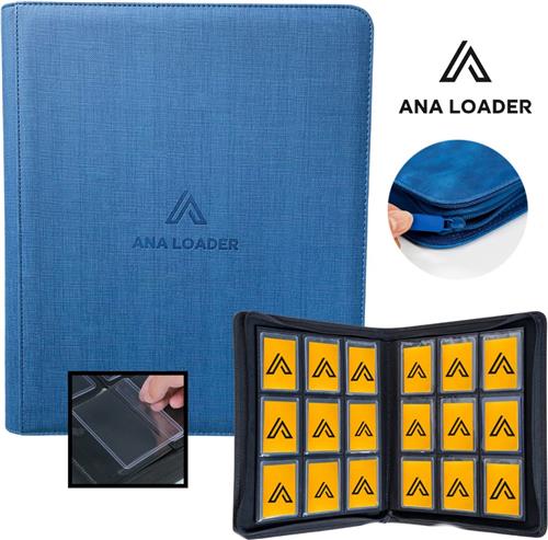 Ana toploader map blauw / Trading cards verzamelmap met rits sluiting / Geschikt voor 252 kaarten / Toploader binder / Top loader map geschikt voor trading cards