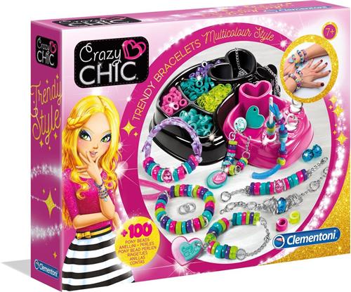 Clementoni - Crazy Chic - Armband Met Kleurrijke Ringetjes, hobbypakket, armbanden maken kinderen