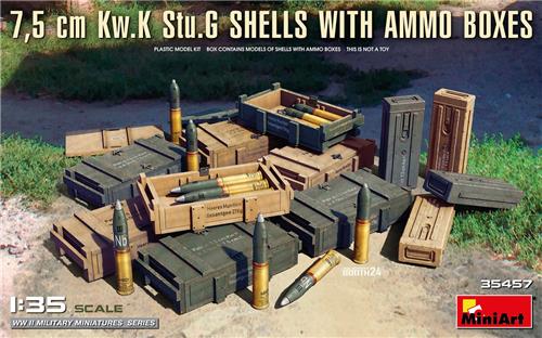 1:35 MiniArt 35457 7,5 cm Kw.K Stu.G granaten met munitiekisten Plastic Modelbouwpakket