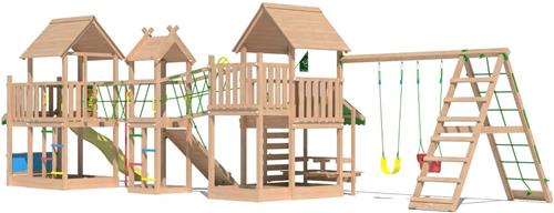 Jungle Gym speeltoestel van douglas hout - Jungle Gazebo XXL met gele glijbaan - Tuin speeltoestel voor buiten met schommels, klimwand en picknicktafel